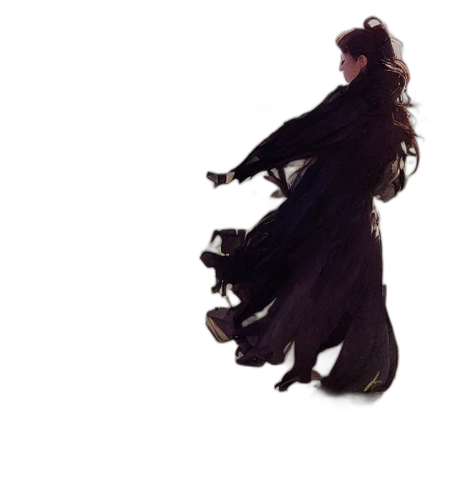 dress, hair, jacket, staff transparent PNG cut-out