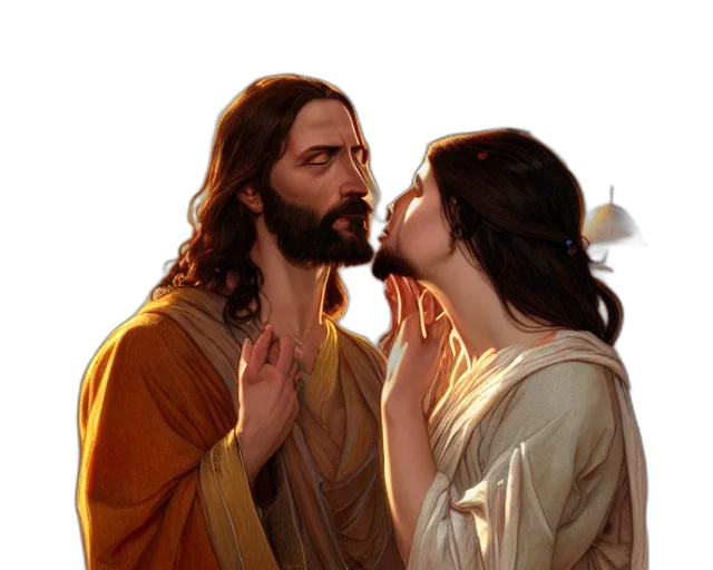 photorealistic, photography, jesus, kissing transparent PNG cut-out