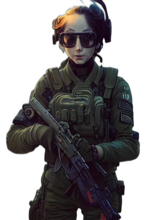 weapon, staff, face, jacket transparent PNG cut-out