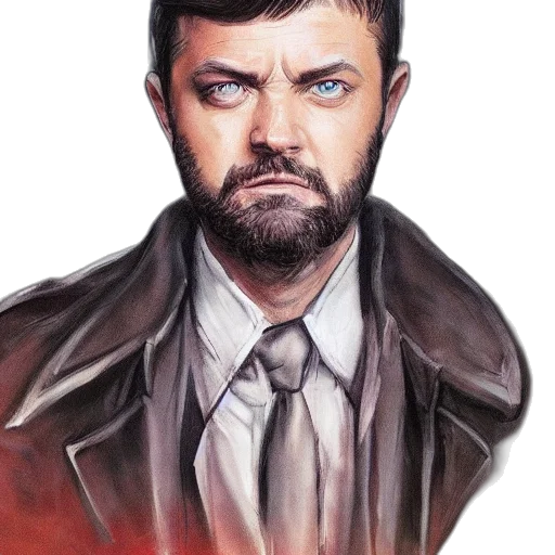 jacket, face, comic book art, watercolor transparent PNG cut-out