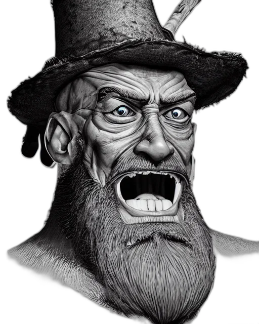 face, hat, staff, photorealistic transparent PNG cut-out