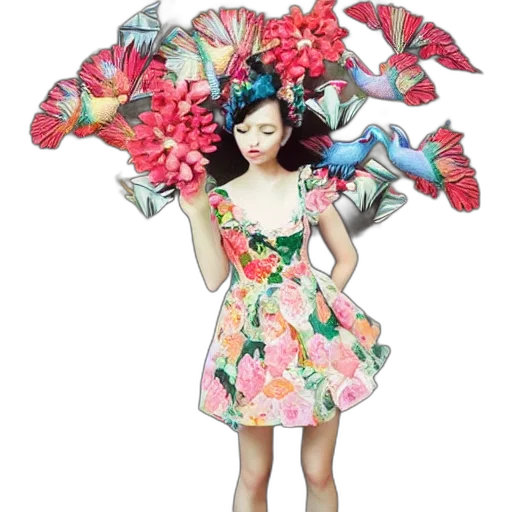 dress, flower, hat, photorealistic transparent PNG cut-out