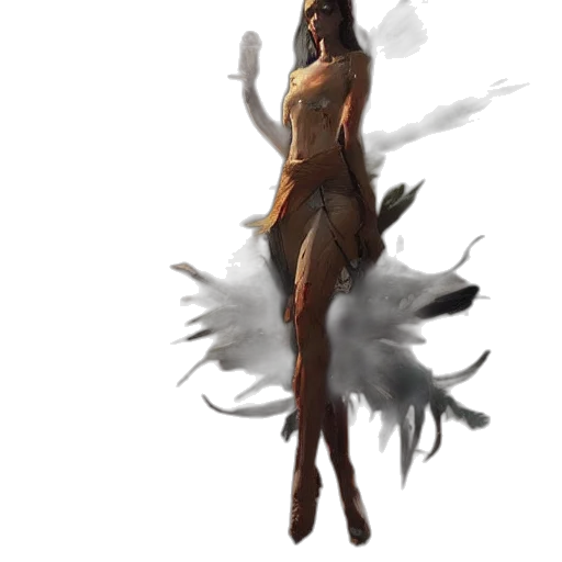 dress, staff, hair, creature transparent PNG cut-out