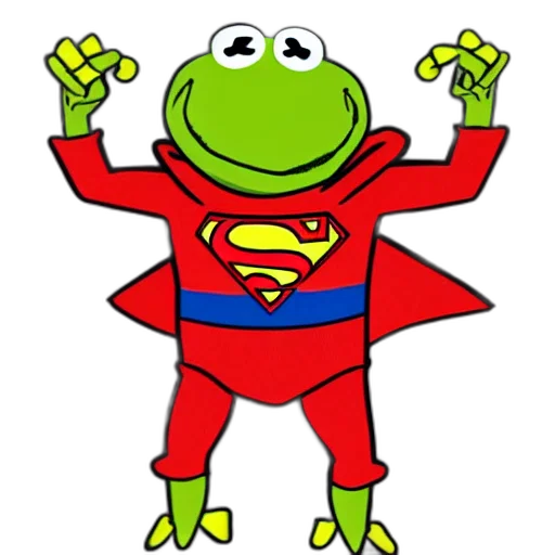 comic book art, kermit, frog, superman transparent PNG cut-out