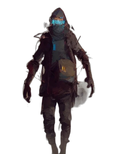 mask, jacket, staff, creature transparent PNG cut-out