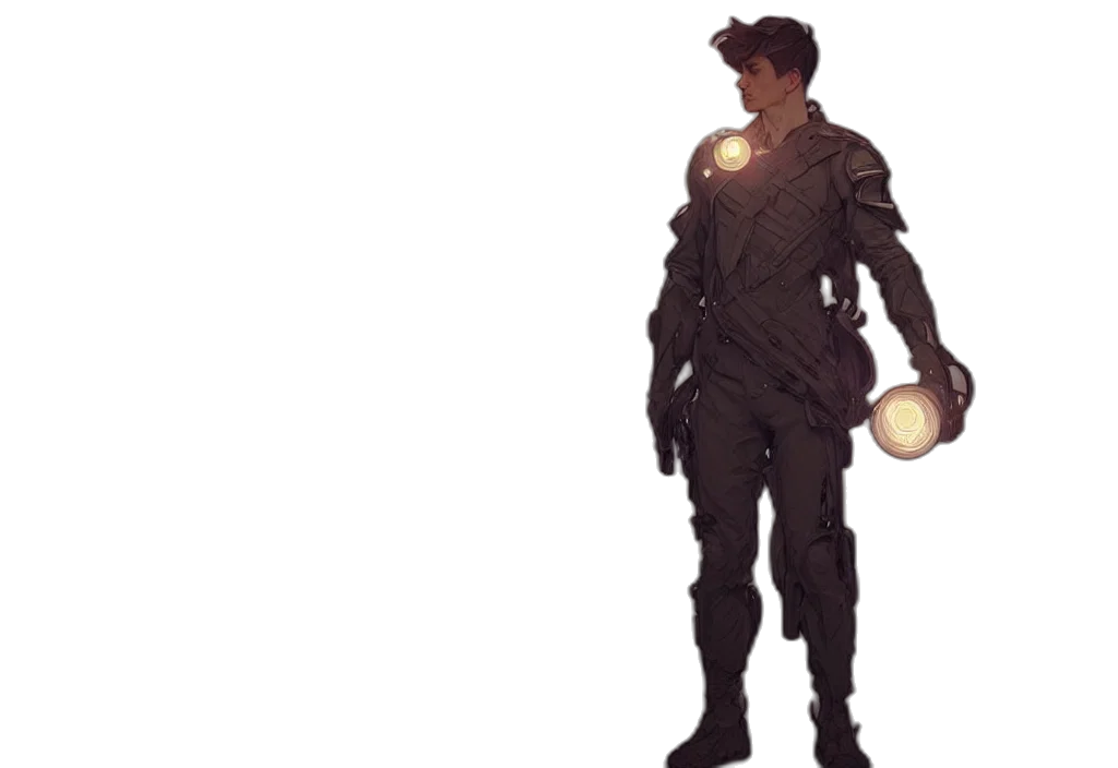 robot, staff, jacket, weapon transparent PNG cut-out