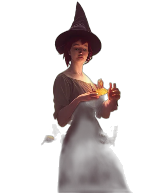 staff, hat, dress, weapon transparent PNG cut-out