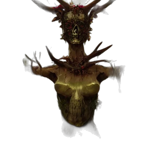 creature, mask, crown, staff transparent PNG cut-out