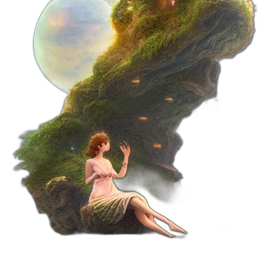 dress, creature, staff, fantasy art transparent PNG cut-out