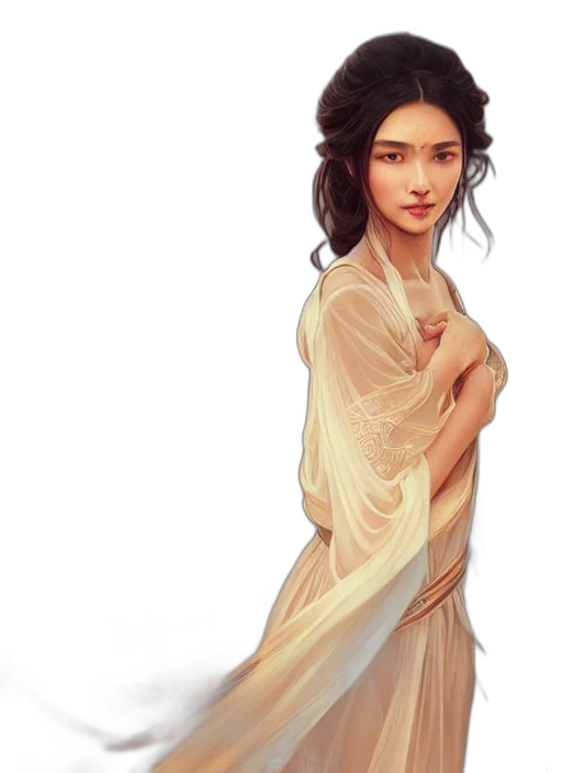 dress, jewelry, dragon, staff transparent PNG cut-out