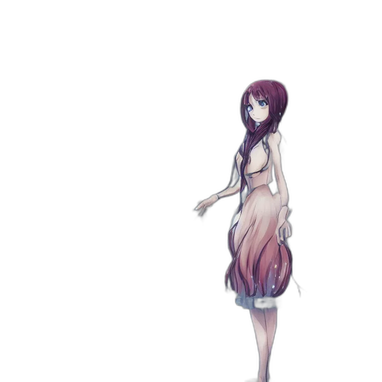 dress, creature, staff, hair transparent PNG cut-out