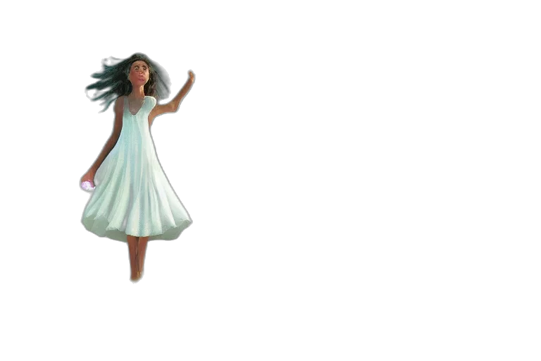 dress, hair, creature, staff transparent PNG cut-out