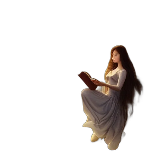 dress, hair, staff, creature transparent PNG cut-out