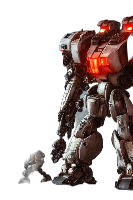 robot, weapon, concept art, 3d render transparent PNG cut-out