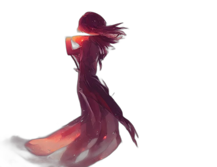 dress, creature, hair, staff transparent PNG cut-out
