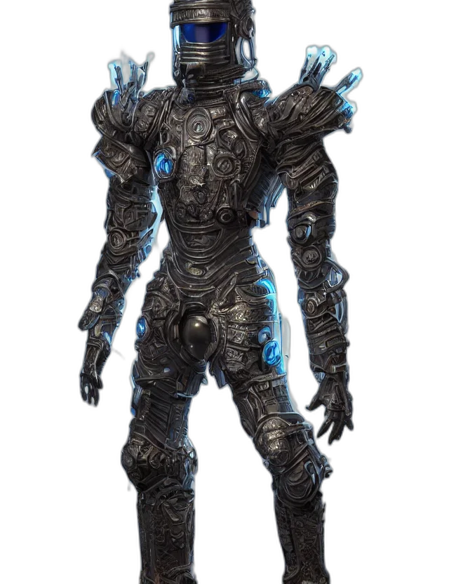 robot, creature, jacket, staff transparent PNG cut-out