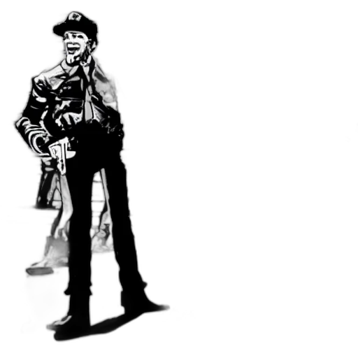 weapon, jacket, staff, hat transparent PNG cut-out