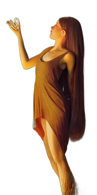 dress, hair, staff, concept art transparent PNG cut-out