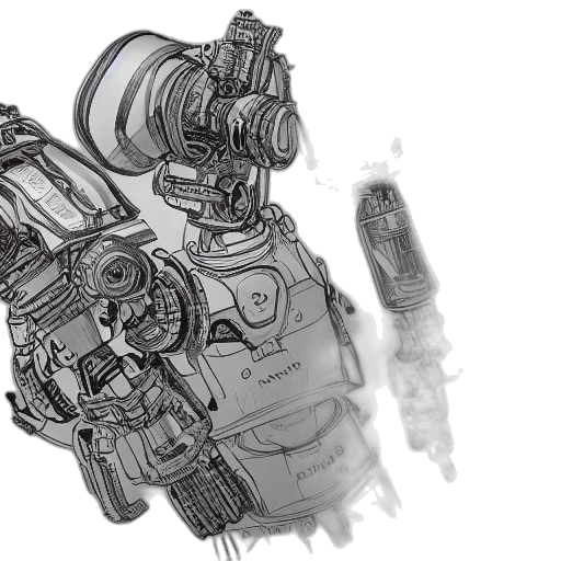 robot, weapon, concept art, 3d render transparent PNG cut-out