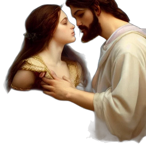 photorealistic, oil painting, jesus, kissing transparent PNG cut-out