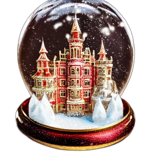 snow, snowglobe, golden, red transparent PNG cut-out