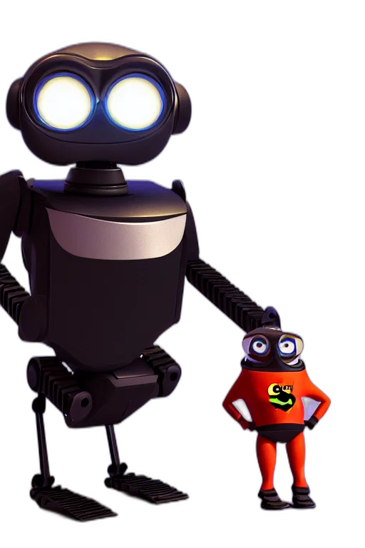 robot, staff, 3d render, concept art transparent PNG cut-out