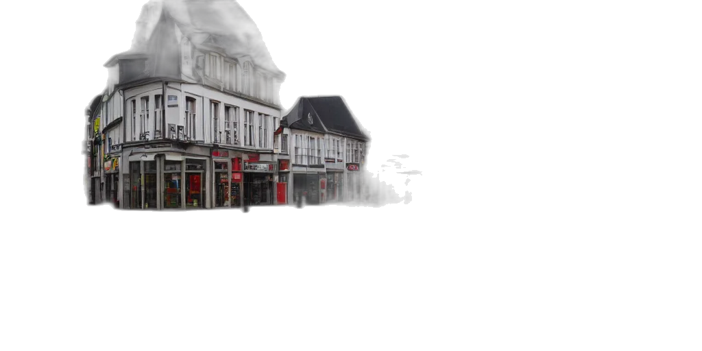 umbrella, building, photorealistic, 3d render transparent PNG cut-out