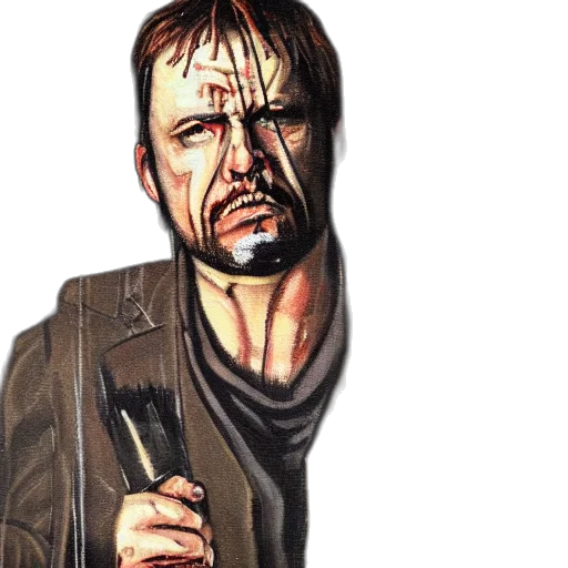 staff, jacket, face, weapon transparent PNG cut-out