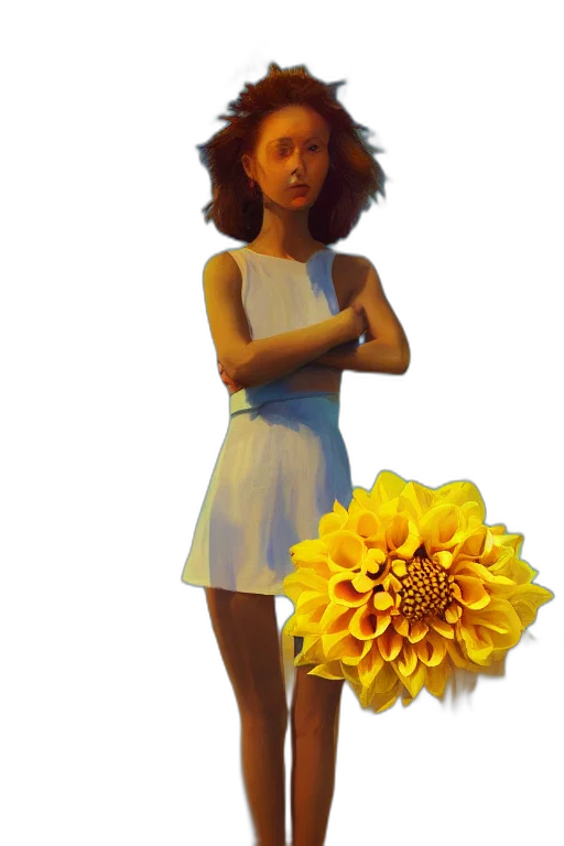 dress, flower, staff, oil painting transparent PNG cut-out