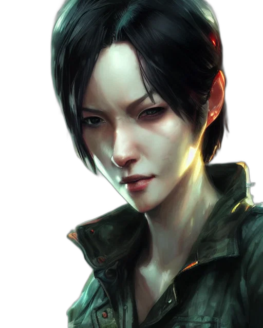 jacket, face, cyberpunk, photorealistic transparent PNG cut-out