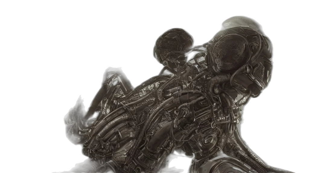 robot, concept art, 3d render, photorealistic transparent PNG cut-out