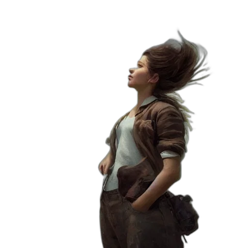 jacket, staff, hair, creature transparent PNG cut-out