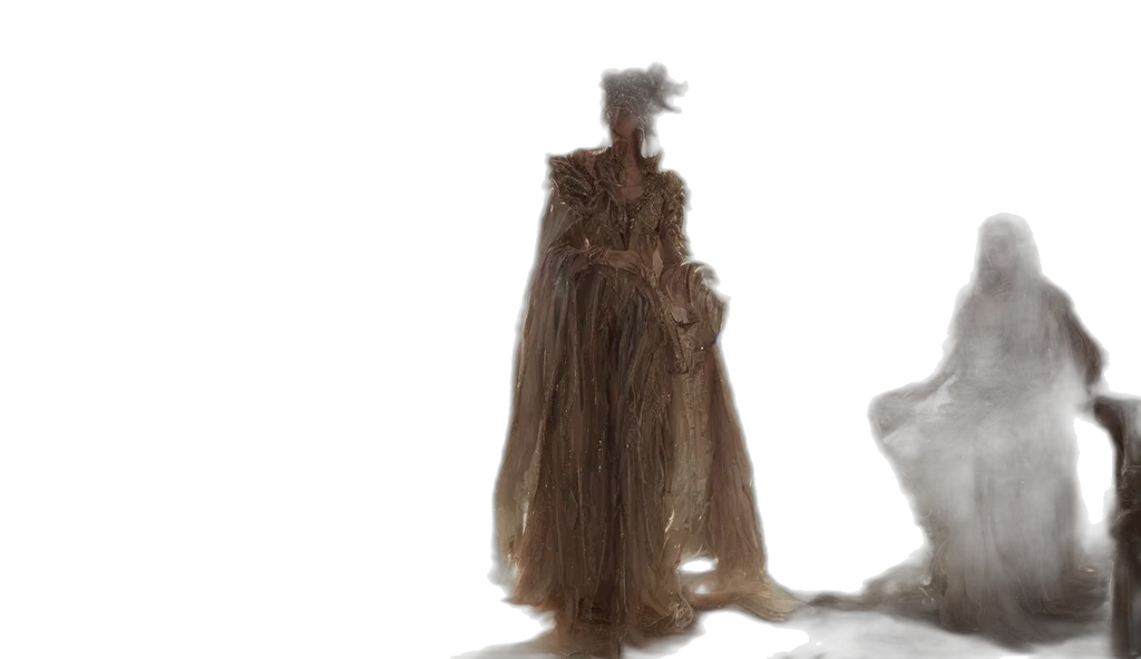 hair, dress, creature, staff transparent PNG cut-out