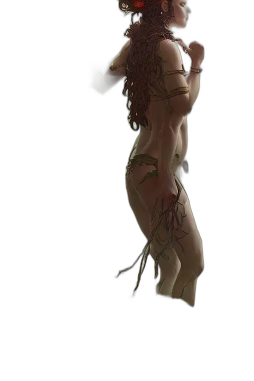 dress, creature, hair, staff transparent PNG cut-out