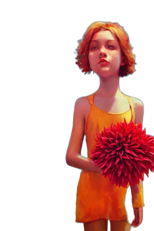 dress, flower, hair, staff transparent PNG cut-out