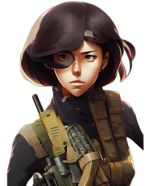 weapon, face, jacket, staff transparent PNG cut-out