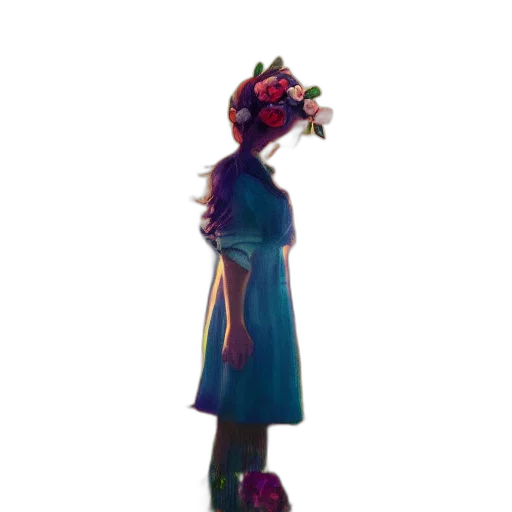 dress, flower, crown, staff transparent PNG cut-out