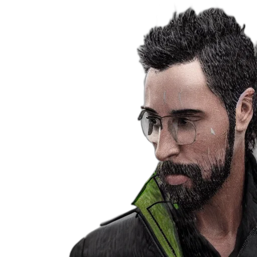 jacket, face, staff, photorealistic transparent PNG cut-out