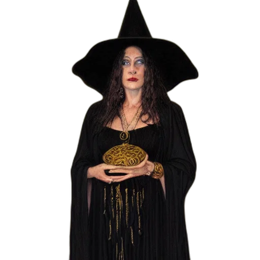 dress, hat, staff, jewelry transparent PNG cut-out