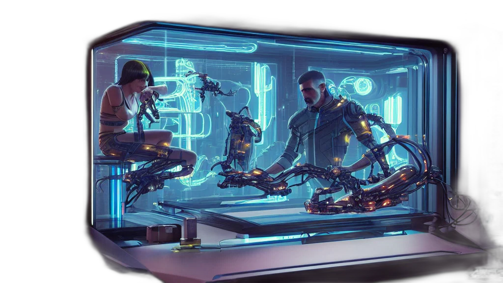 robot, concept art, cyberpunk, bladerunner transparent PNG cut-out