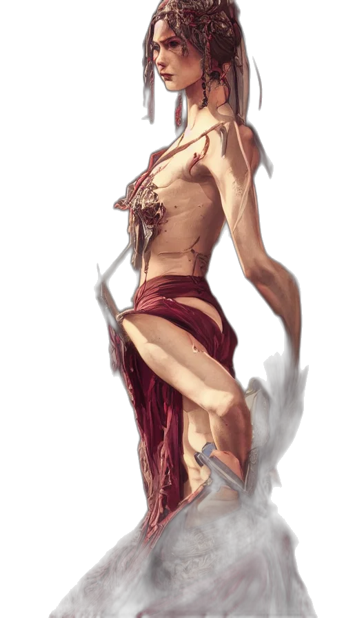 dress, sword, dragon, fantasy art transparent PNG cut-out