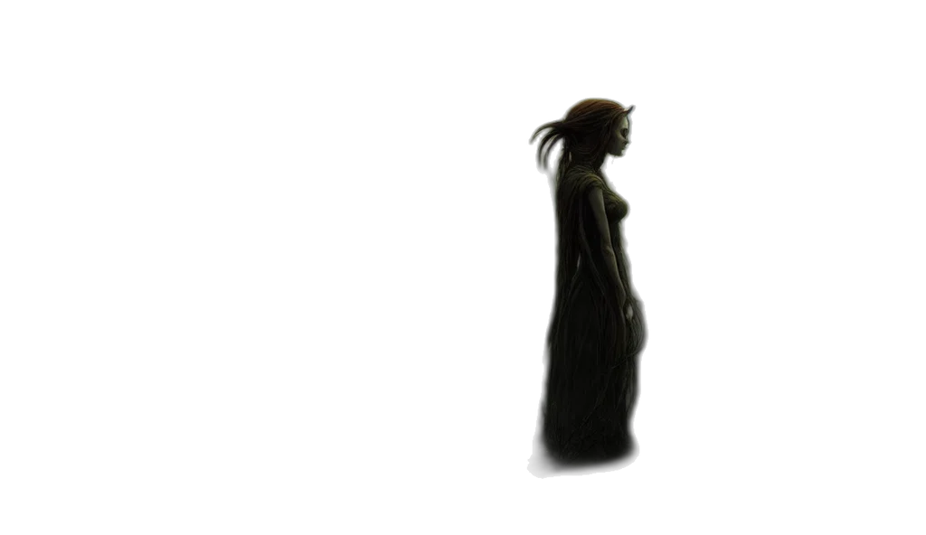 dress, staff, hair, creature transparent PNG cut-out