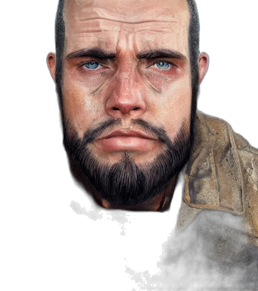 face, jacket, weapon, staff transparent PNG cut-out