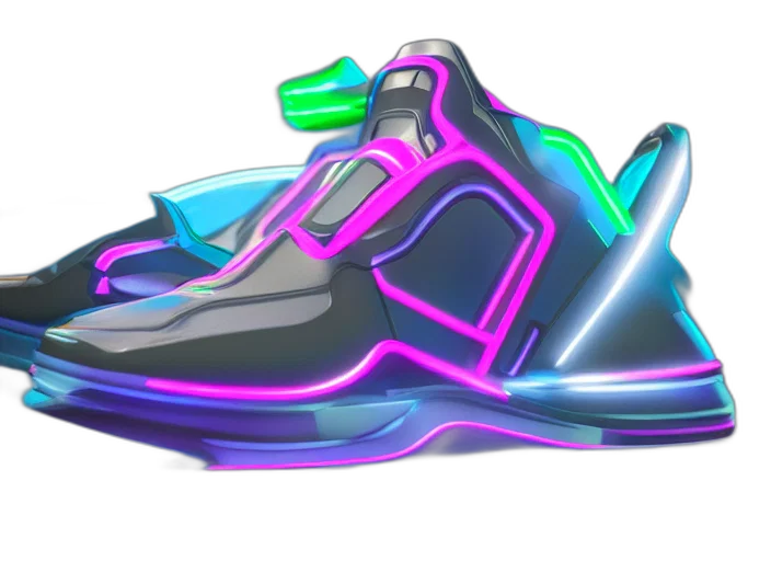 shoes, weapon, vaporwave, 3d render transparent PNG cut-out