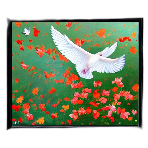 oil painting, photorealistic, dove, flying transparent PNG cut-out