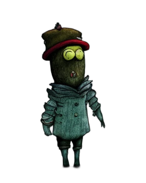 jacket, staff, hat, creature transparent PNG cut-out