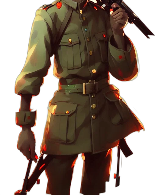 staff, jacket, weapon, hat transparent PNG cut-out