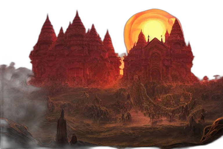 mask, dragon, building, concept art transparent PNG cut-out
