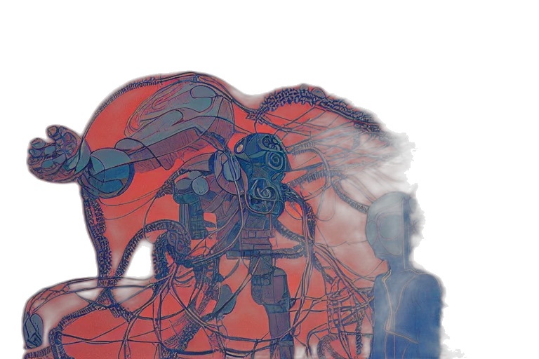 robot, mask, creature, staff transparent PNG cut-out