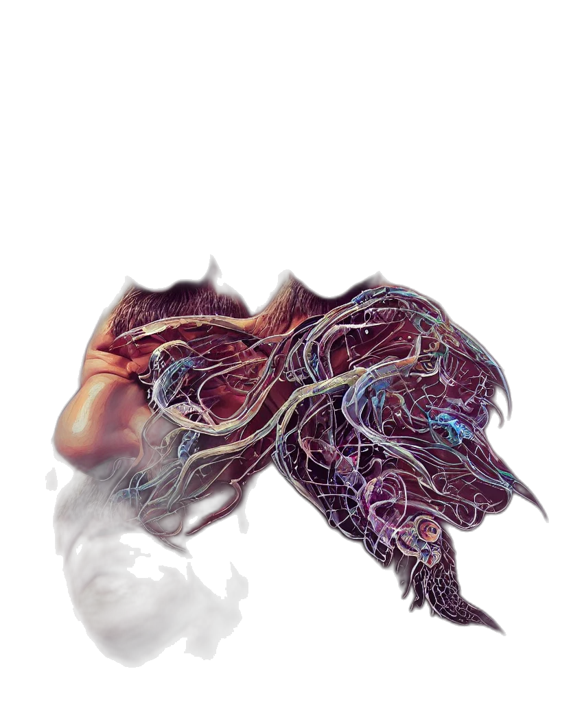 dragon, hair, creature, mask transparent PNG cut-out